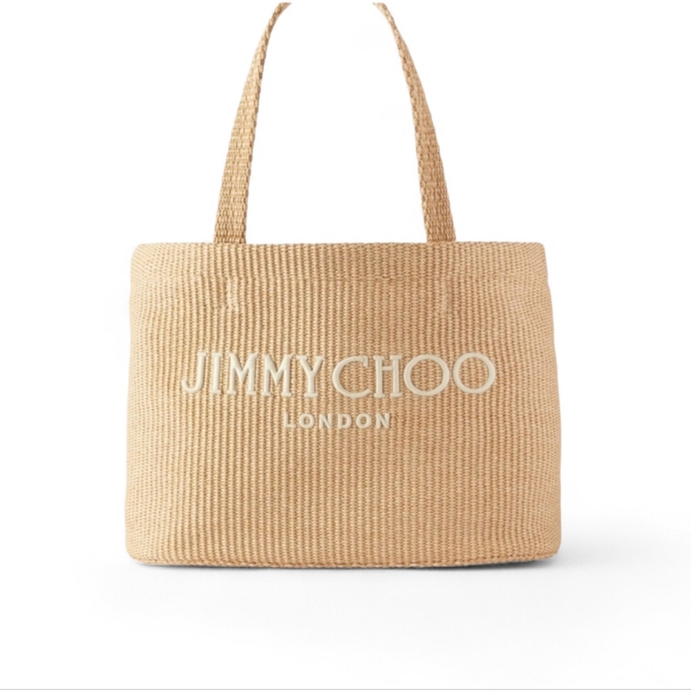 Jimmy Choo Designer Tan Summer Purse Woven Tote Bag
